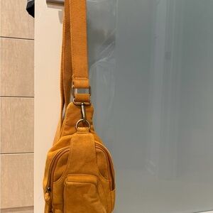 Free People Mustard Yellow Suede Hobo Crossbody Bag - shoulder Fanny pack